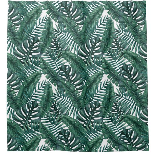 Tropisch groen Waterverf palm leest pattern Douchegordijn (Voorkant)