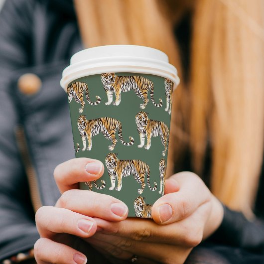 Tropisch groen Waterverf tijgerpatroon Papieren Bekers