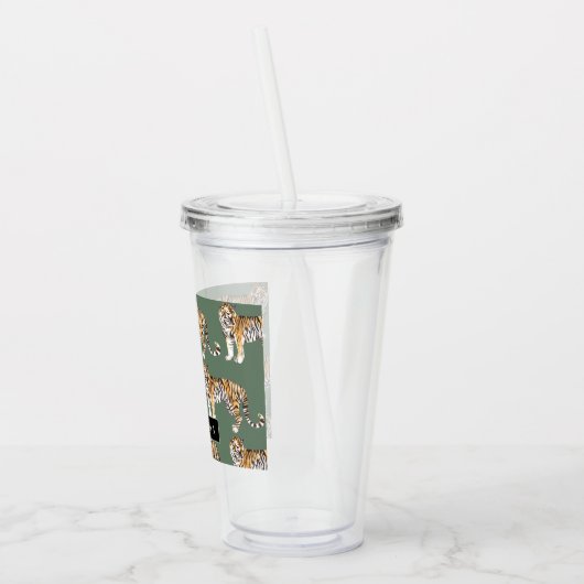 Tropisch groen Waterverf trekkerpatroon met naam Acryl Drinkbeker (Links)