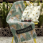 Tropisch groen Waterverf trekkerpatroon met naam Bad Handdoek