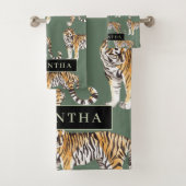 Tropisch groen Waterverf trekkerpatroon met naam Bad Handdoek (Insitu)