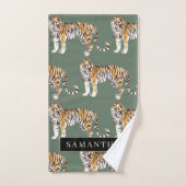 Tropisch groen Waterverf trekkerpatroon met naam Bad Handdoek (Handdoek)