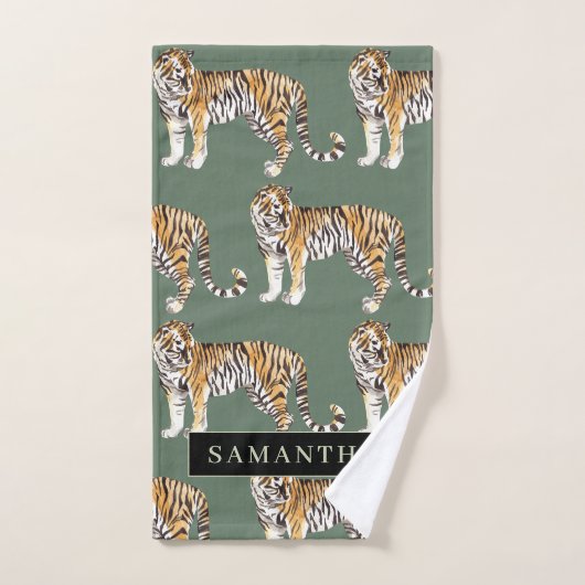 Tropisch groen Waterverf trekkerpatroon met naam Bad Handdoek (Handdoek)