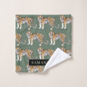 Tropisch groen Waterverf trekkerpatroon met naam Bad Handdoek (Wasdoekje)