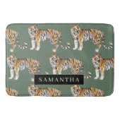 Tropisch groen Waterverf trekkerpatroon met naam Badmat (Voorkant)