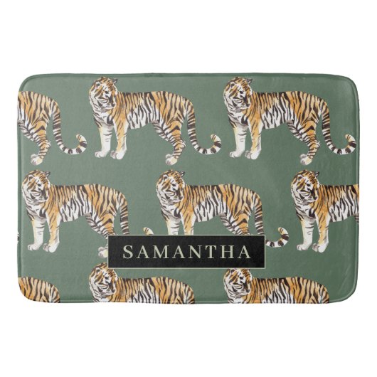 Tropisch groen Waterverf trekkerpatroon met naam Badmat (Voorkant)