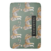 Tropisch groen Waterverf trekkerpatroon met naam Badmat (Voorkant Verticaal)