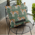 Tropisch groen Waterverf trekkerpatroon met naam Buitenkussen<br><div class="desc">"Geniet van de wilde elegantie van natuur met ons Tropical Green Waterverf Tigers Pattern. Elk item met dit boeiende ontwerp omhult de levendige sfeer van het oerwoud en combineert weelderig groen met de majestueuze aanwezigheid van tijgers. Of het nu gaat om het versieren van uw dagelijkse benodigdheden of het verbeteren...</div>
