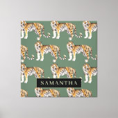 Tropisch groen Waterverf trekkerpatroon met naam Canvas Afdruk (Voorkant)