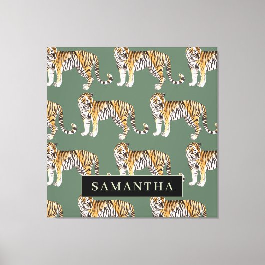 Tropisch groen Waterverf trekkerpatroon met naam Canvas Afdruk (Voorkant)