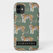 Tropisch groen Waterverf trekkerpatroon met naam Case-Mate iPhone Case (Achterkant)