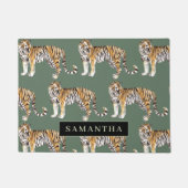 Tropisch groen Waterverf trekkerpatroon met naam Deurmat (Voorkant)