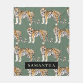 Tropisch groen Waterverf trekkerpatroon met naam Fleece Deken (Voorkant)