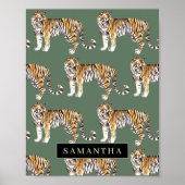 Tropisch groen Waterverf trekkerpatroon met naam Poster (Voorkant)