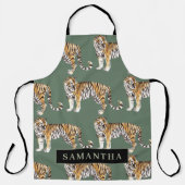 Tropisch groen Waterverf trekkerpatroon met naam Schort (Voorkant)