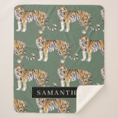 Tropisch groen Waterverf trekkerpatroon met naam Sherpa Deken (Voorkant)