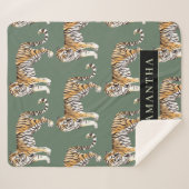 Tropisch groen Waterverf trekkerpatroon met naam Sherpa Deken (Voorkant (horizontaal))