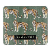 Tropisch groen Waterverf trekkerpatroon met naam Snijplank (Voorkant)