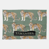 Tropisch groen Waterverf trekkerpatroon met naam Theedoek (Horizontaal)