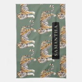 Tropisch groen Waterverf trekkerpatroon met naam Theedoek (Verticaal)