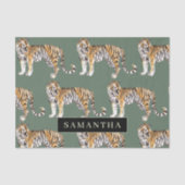 Tropisch groen Waterverf trekkerpatroon met naam Tissuepapier (Voorkant)