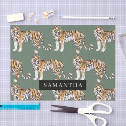 Tropisch groen Waterverf trekkerpatroon met naam Tissuepapier (Craft)