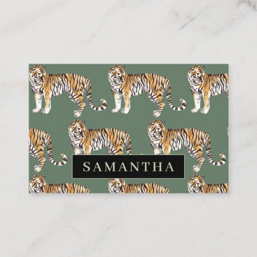 Tropisch groen Waterverf trekkerpatroon met naam Visitekaartje (Voorkant)