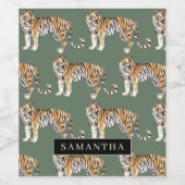 Tropisch groen Waterverf trekkerpatroon met naam Wijn Etiket (Enkel label)