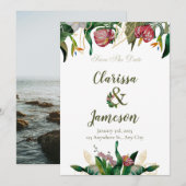 Tropisch groen Waterverf trouwfoto Save The Date (Voorkant / Achterkant)