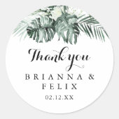 Tropisch groen wit bedankt voor je huwelijk ronde sticker (Voorkant)