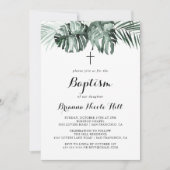 Tropisch groen wit Floral Baptisme Kaart (Voorkant)