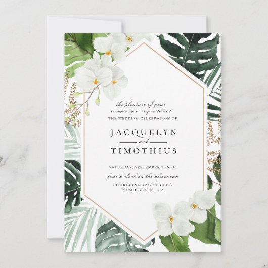 Tropisch groen wit Lijst bruiloft Kaart (Voorkant)