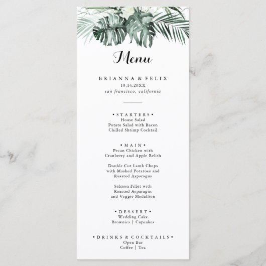 Tropisch groen wit menu Floral (Voorkant)