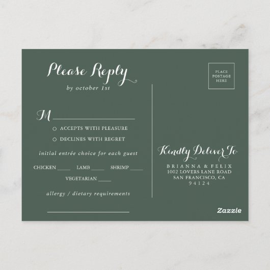 Tropisch groen wit menu Floral keuze RSVP (Achterkant)