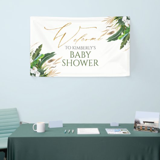 Tropisch groen Wit Orchidee Baby shower Welkom Spandoek (Beurs)