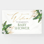 Tropisch groen Wit Orchidee Baby shower Welkom Spandoek (Horizontaal)