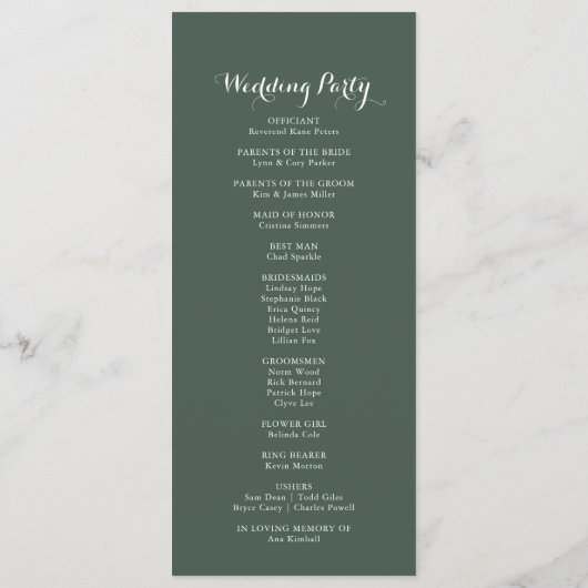 Tropisch groen wit programma voor het huwelijk van programmakaart (Achterkant)