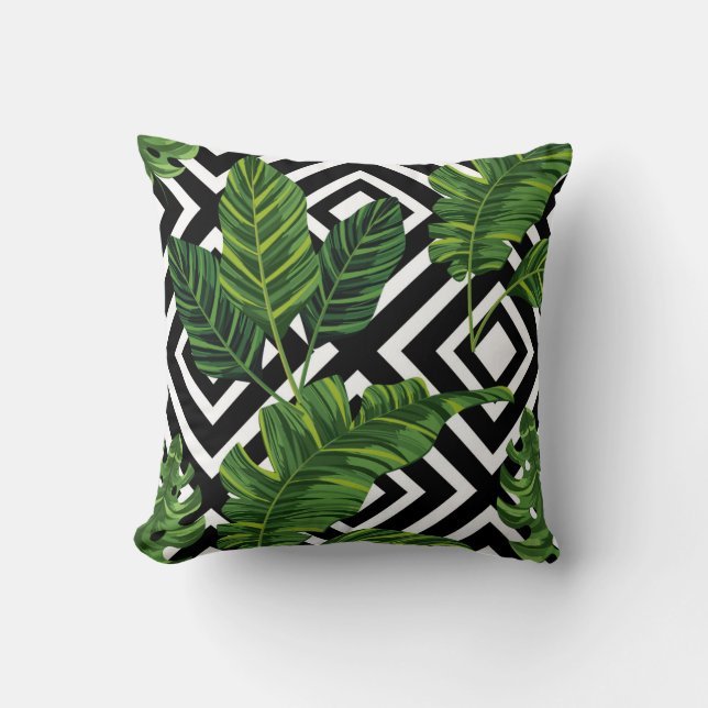 Tropisch groen / wit zwart design kussen (Voorkant)