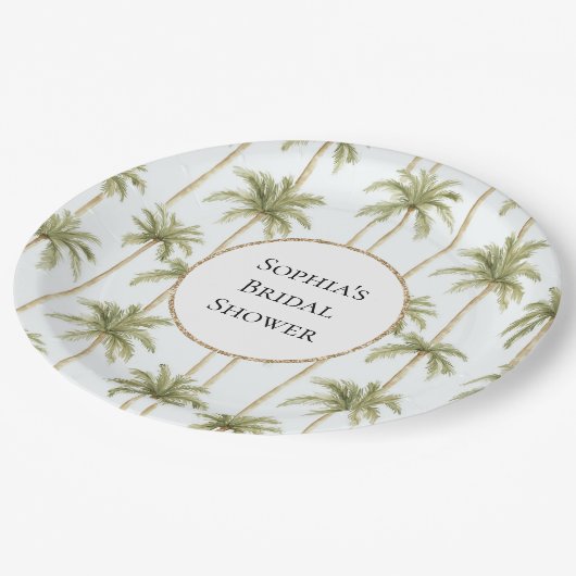 Tropisch groen witte palmbomen Vrijgezellenfeest Papieren Bordje (Gekanteld)