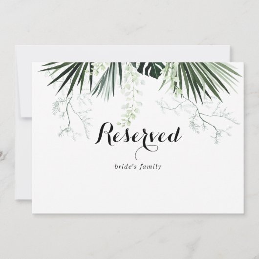 Tropisch groen witte trouwdag gereserveerd bord (Achterkant)