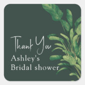 Tropisch groenbladig palmblad bruids dank vierkante sticker (Voorkant)