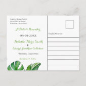 Tropisch groene aquarel Monstera Save The Date Briefkaart (Achterkant)
