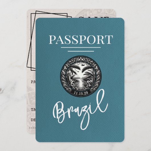 Tropisch groene Brazilie Paspoort Save The Date (Voorkant / Achterkant)