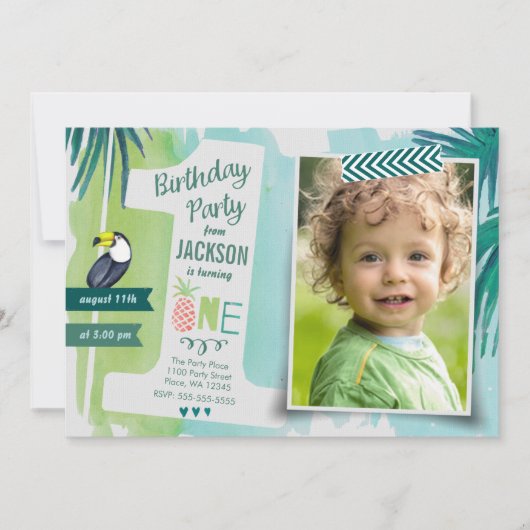 Tropisch groene en blauwe Oerwoud Waterverf Boy Kaart (Voorkant)