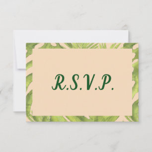 Tropisch groene en roze huwelijksfeest RSVP kaartje