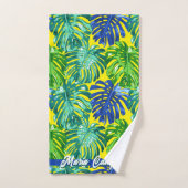 Tropisch groene gele palmbladeren monogram bad handdoek (Handdoek)