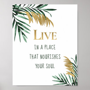 Tropisch groene gouden palmen Motivatie Poster