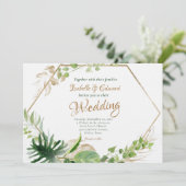 Tropisch Groene Monstera en Geometrische Lijst Wed Kaart (Staand voorkant)