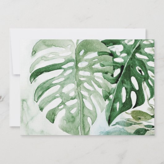 Tropisch Groene Monstera en Geometrische Lijst Wed Kaart (Achterkant)