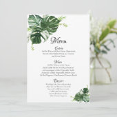 Tropisch Groene Monstera Leaves Wedding Menu (Staand voorkant)